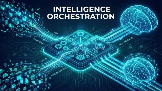 Illustration of data streams feeding an AI processor