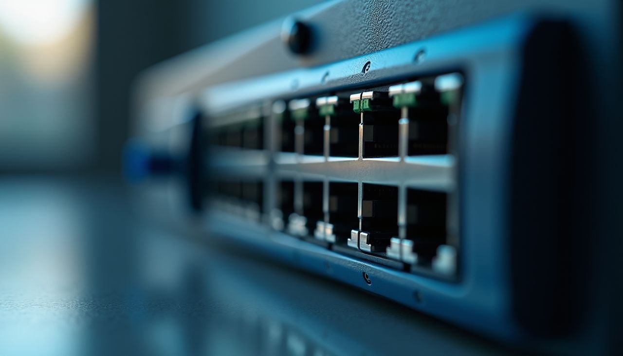 Close-up of network switch ports
