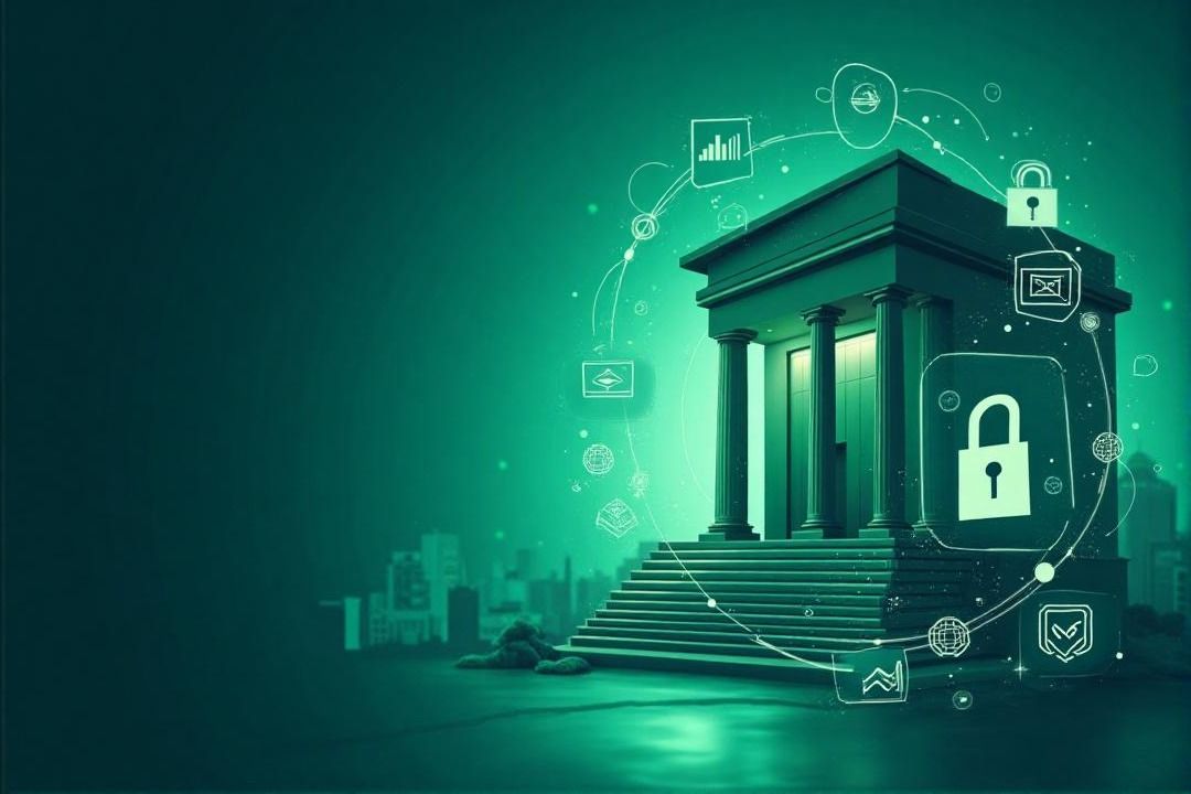 Illustration of a secured institution with compliance icons
