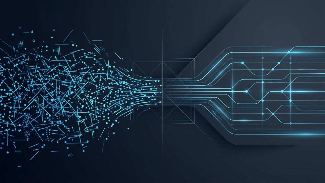 Scattered data points converging into orderly circuits