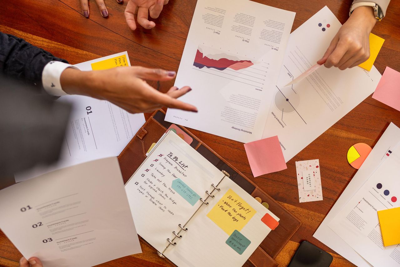 Recovery plan notes and diagrams on a table