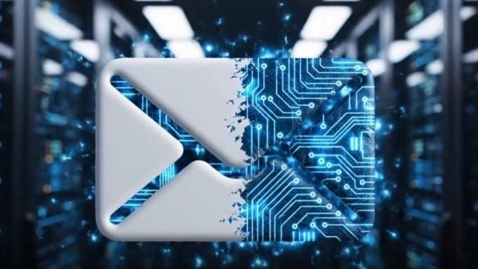 Email icon transforming into circuitry