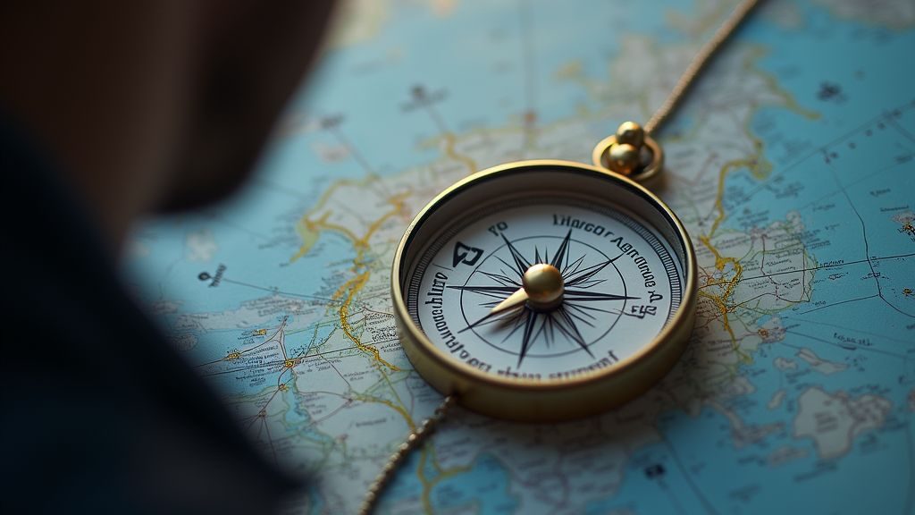 Compass resting on a map