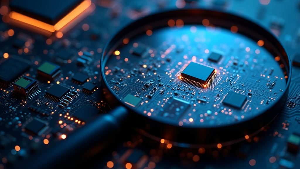 Magnifying glass over a circuit board