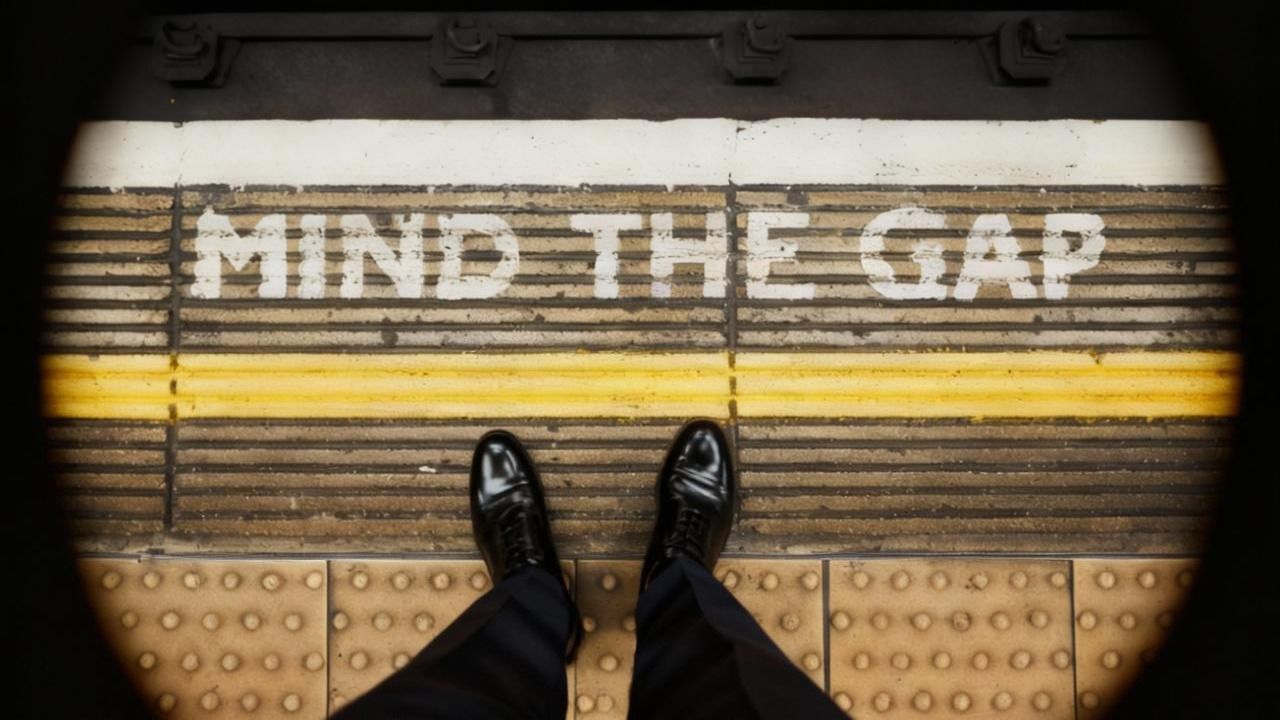 Mind the gap marking on a train platform