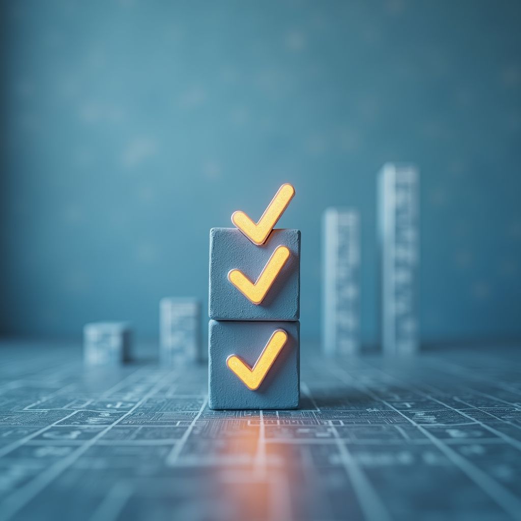 Checklist blocks with gold checkmarks