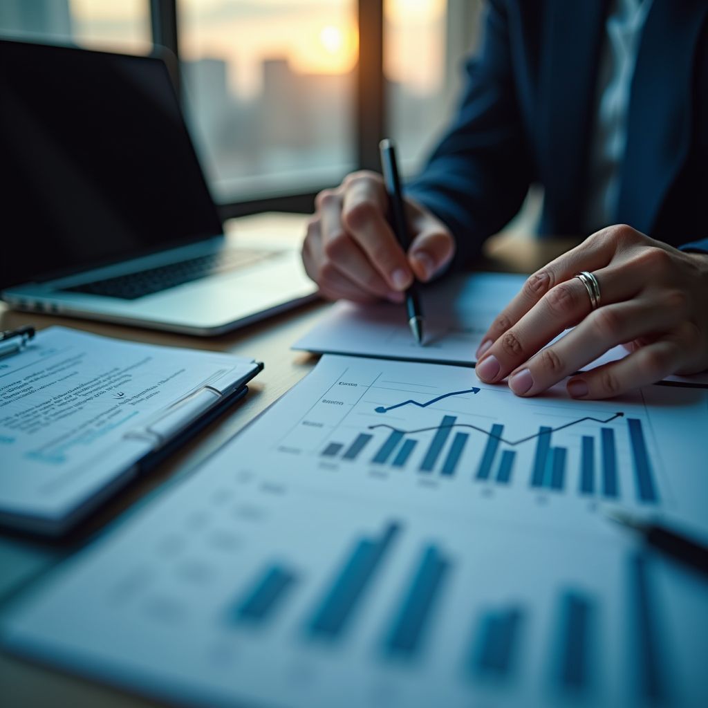 Hands reviewing printed charts