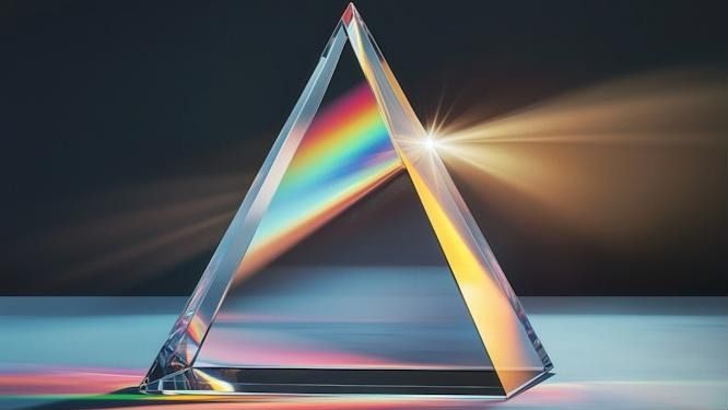 Light passing through a prism into a spectrum